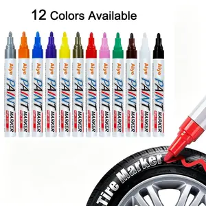 12Colors Permanent Tire Marker Pens Markers - Quick Drying & Oil Based Waterproof Markers for Tire, Rubber, Wood, Rocks, Metal, Canvas, Plastic, Dark Surface, Craft Office Supplies, Medium Point