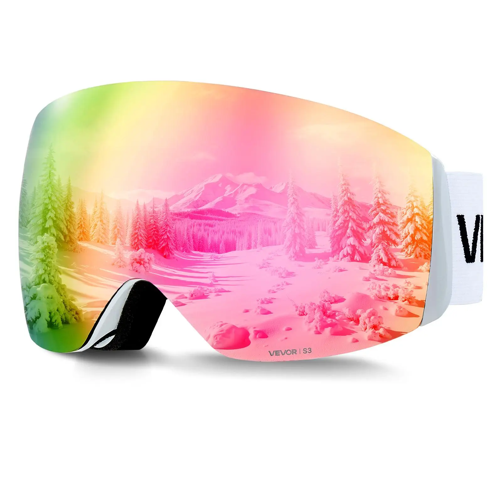 【SummerFinds】VEVOR Frameless Ski Goggles, Spherical Lens with Pink Revo Coating, OTG Anti fog Snow Goggles for Men Women Youth, TPU Frame & Ventilation Structure, Suitable for Skiing, Skating, Snowboarding