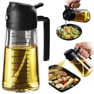 Portable Oil Sprayer for Cooking, Large Advanced Olive Oil Dispenser Bottle, 470ml/16oz Glass Olive Oil Sprayer,2 in 1 Even Spray with Portion Control for Kitchen, Air Fryer, Salad, BBQ - Black, Utensils, Glass Material