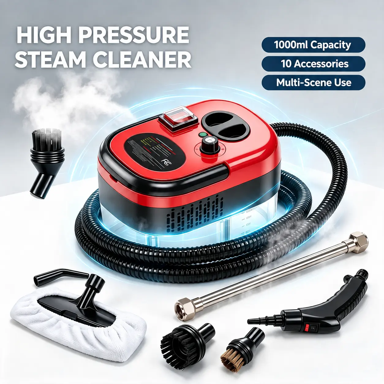 【BackToSchool】 Handheld Steam Cleaner - 2500W Power, 3BAR High-Temperature Pressurized, ABS Plastic Compact Form, Multi-Purpose Deep Clean Tool with Multiple Brush Heads for Grease/Dirt Removal, Ideal for Kitchen/Bathroom, Home Users
