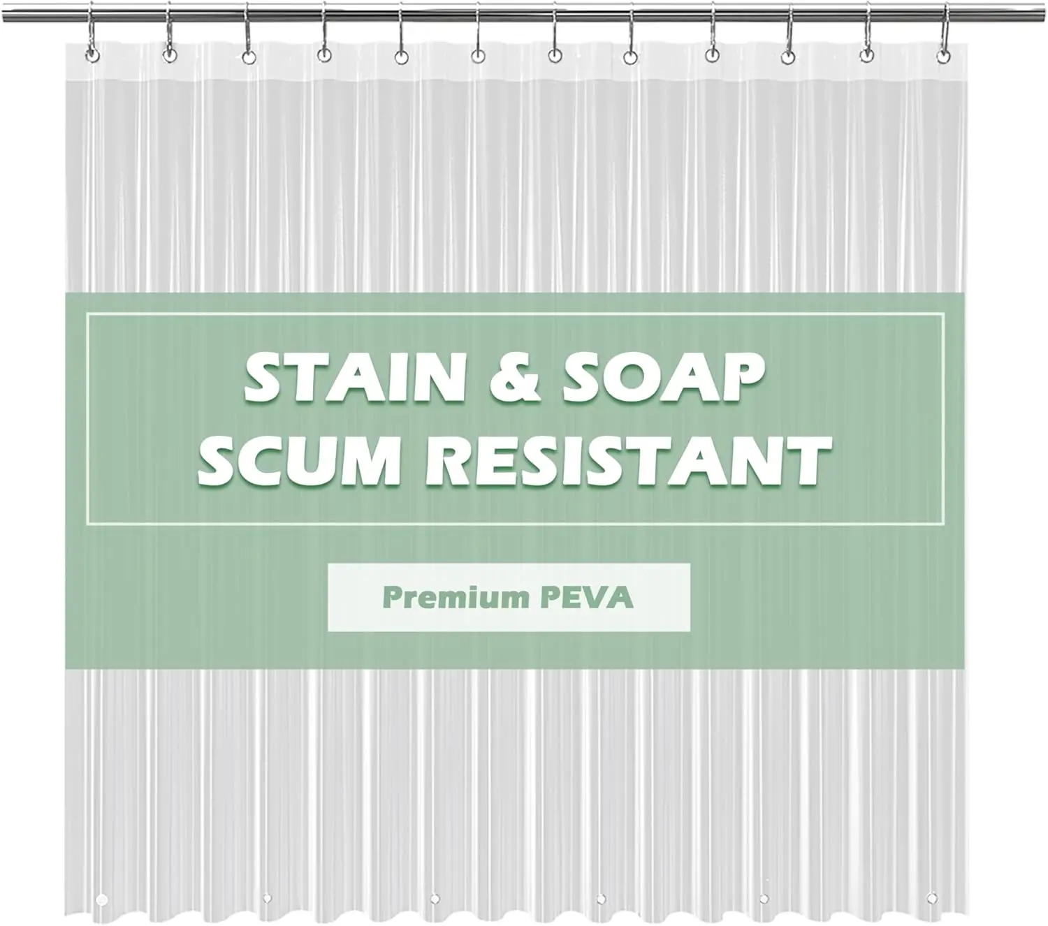 Waterproof Modern Straight PEVA Shower Curtain Liner, 72x72 in Lightweight Design with 12 Rust-Proof Metal Grommets for Grommet Hang Bathroom Use [New Deal]