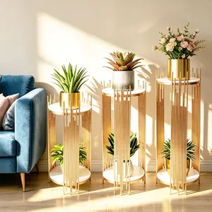Gold Metal Cylinder Pedestal Stands Set of 3, Round Dessert Table Display, Tall Flower Vase & Cake Holder for Wedding, Birthday Party & Event Decor