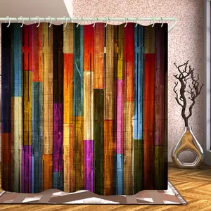Bathroom Uses Colored Wooden 3D Shower Curtain, Luxurious Bathtub Waterproof Shower Curtains, Bright Fabric Shower Curtains, Size (72x72 inches)