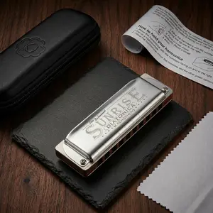 Kongsheng SUNRISE 10-Hole Blues Diatonic Harmonica for Musical Instruments, Rosewood Comb, Acoustic Open-Back Design, Mirror-Polished Stainless Steel Covers, with Protective Case