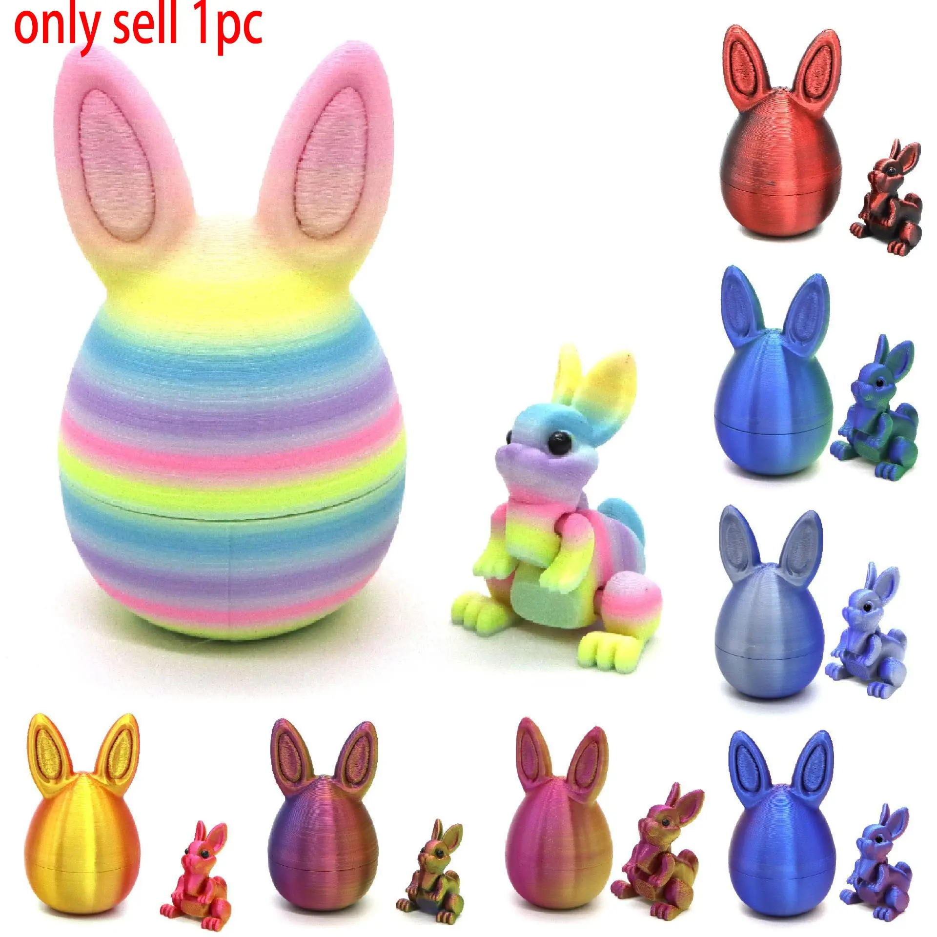 3D Printed Easter Bunny Egg, Creative Desktop Decoration, Art Figurine, Collectible Figurine, Cute Cartoon Figurine, and Movable Rabbit Model Toy, Perfect Easter Gift for Family and Kids