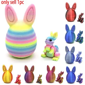3D Printed Easter Bunny Egg, Creative Desktop Decoration, Art Figurine, Collectible Figurine, Cute Cartoon Figurine, and Movable Rabbit Model Toy, Perfect Easter Gift for Family and Kids