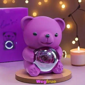 Mother's Day Gift Eternal Love Bear Romantic Purple Teddy Bear with Preserved Rose & Necklace in Elegant Gift Box for Women Valentine's Day Weddings Anniversaries Birthdays Christmas Set  Flowers(Purple,Red,Pink)#SummerVibes