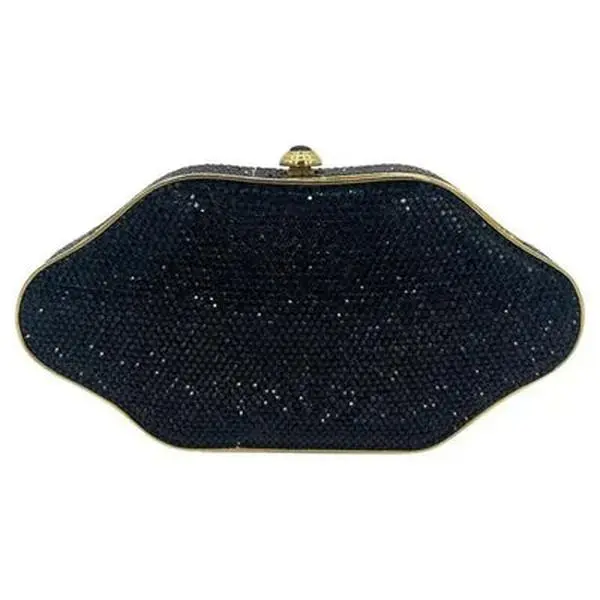 Pre-owned JUDITH LEIBER Swarovski Crystal Clutches & Wristlets Leiber Black Crystal Large Minaudiere