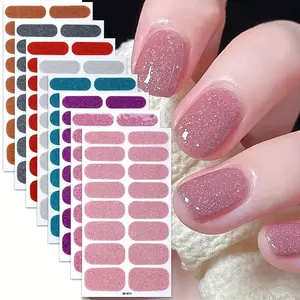 8 Sheets Full Wrap Nail Polish Strips, High Quality Glitter Nails Self-Adhesive Gel Nail Stickers, DIY Home Manicure Kit for Women