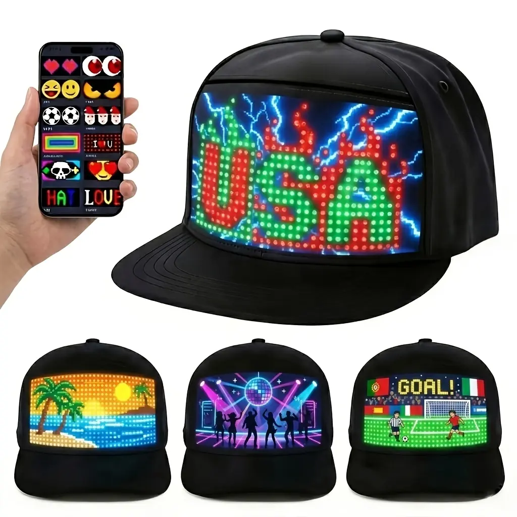 LED Novelty Light Hat, APP Smartphone-Controlled, Supports Text/Images/Doodles for DIY, Adjustable Size, Ideal for Outdoor Activities & Holiday Parties, Perfect Gift Option, Accessories, Tech Accessories, Modern Novelty Lighting, Artwork Novelty Lighting