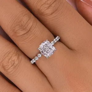 Maxine Exquisite 2.0ct Cushion Cut Engagement Ring - 5A Cubic Zirconia, 8x7mm, Polished Band, Side Stones Women's Artificial Gemstone Jewelry for Proposal, Wedding, Anniversary