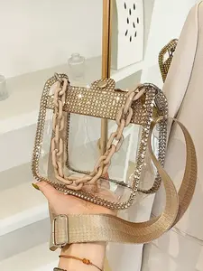 Transparent Saddle Bag with Diamond Chain, Stylish PVC Crossbody Shoulder Bag for Fashion Lovers, Chic Accessory for Any Elegant Bags, Fashionable Unique Bags