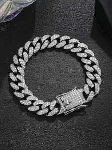 1 piece of gold silver alloy heavy-duty full diamond Cuban chain with high-quality male and female rap and hip-hop styles, suitable for daily outfit matching