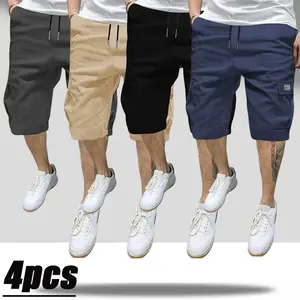 Men's 4-Pack Cargo Shorts Lightweight Summer Casual Trendy Style Multi-Pocket Practical Storage Design Adjustable Drawstring Elastic Waistband Loose Fit Breathable Ideal for Everyday Commuting Sports Menswear Tropical