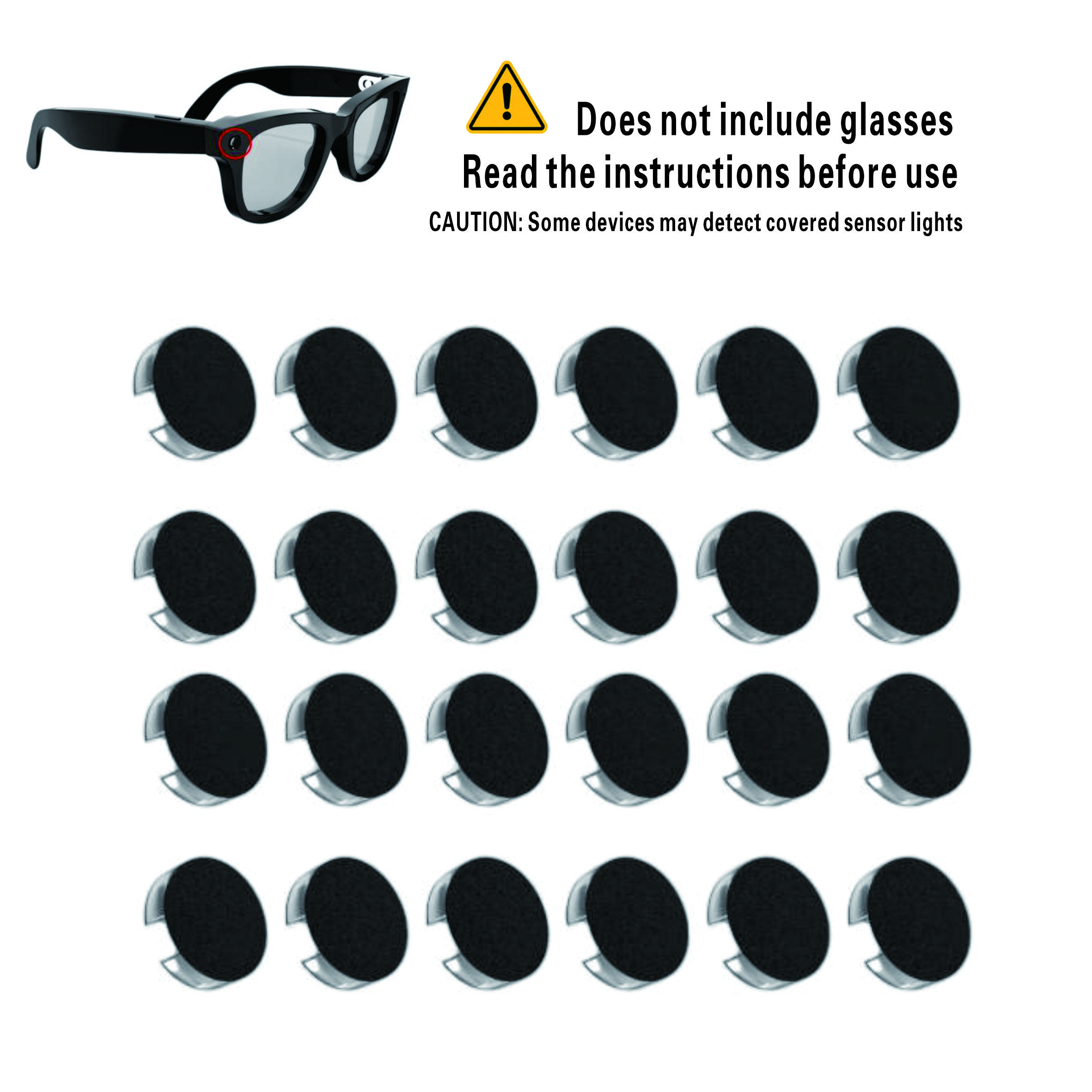 24 Reusable LED Light-Blocking Privacy Stickers - Smart Glasses Protection Accessories, Low-Light Optimized Cover, Check Product Details for Compatible Frame Styles (Glasses Excluded)