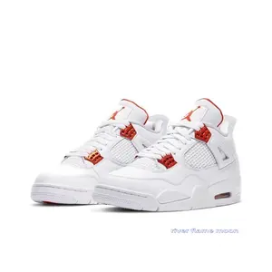 White and Orange Metallic Mid-Top Sneakers