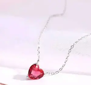 Red Dainty Solitaire Heart Necklace