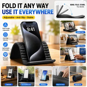 Flexible Silicone Phone Stand, Foldable Travel Holder, Universal for iPad, iPhone, Huawei, Xiaomi, Compact Multi-Function Desktop Mount