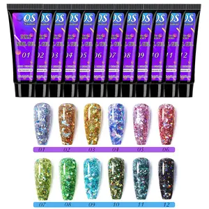 Osnailmall 12 Colors Quick Extension Poly Nail Gel Polish, Glitter Acrylic Crystal Nails, Prolong Nail Art, UV Hard Gel, Professional Quality, Manicure, Nail Care, Glitter Finish, Poly Gel Kit