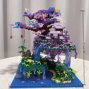 4000+pcs Architecture Series Cherry Flower Ancient Style Tiny Bricks Assembling Building Blocks, Halloween/Thanksgiving Day/Christmas Gift