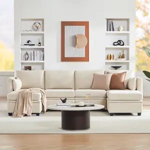 【4 Packages】Modular Sectional Sofa with Storage, U Shaped Sectional Couch for Living Room, Convertible Modular Sofa Couch with Ottomans, High Supportive & Soft Sponge, 6 Seat