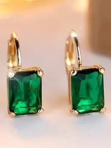Green Charm SyntheticCrystal Square Stone Hoop Earrings For Women Vintage Fashion Gold Color Ear Buckle Wedding Jewelry Wearable Jewelry Mother's Day Gift