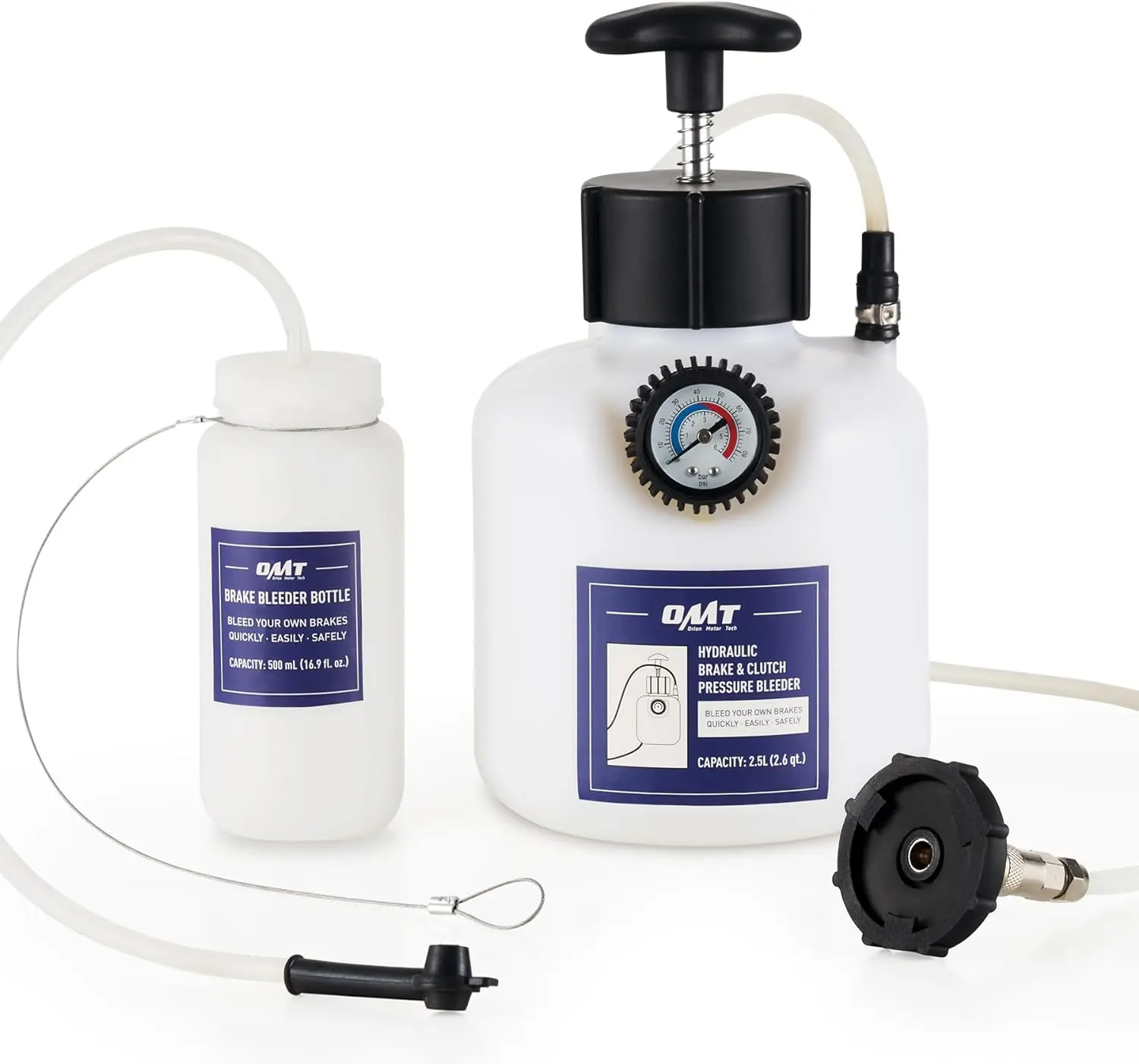 【SpotlightDay】Orion Motor Tech Pressure Bleeder, 2.5L Pressure Brake Bleeder Set with 49.5mm Adapter, 2.6qt Manual Power Brake Bleeder with 500mL Brake Bleeder Bottle Compatible, Automotive Tire Inflator Car Parts