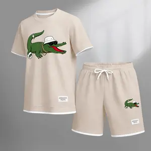 Men's 2-Piece Minimalist Menswear Polyester Athletic Fabric Set - Shortsleeve T-Shirt, Loose Drawstring Shorts with Pockets, Fun Print, Soft, Lightweight, Breathable - Ideal for Fitness, Casual Use,father'sdaygifts