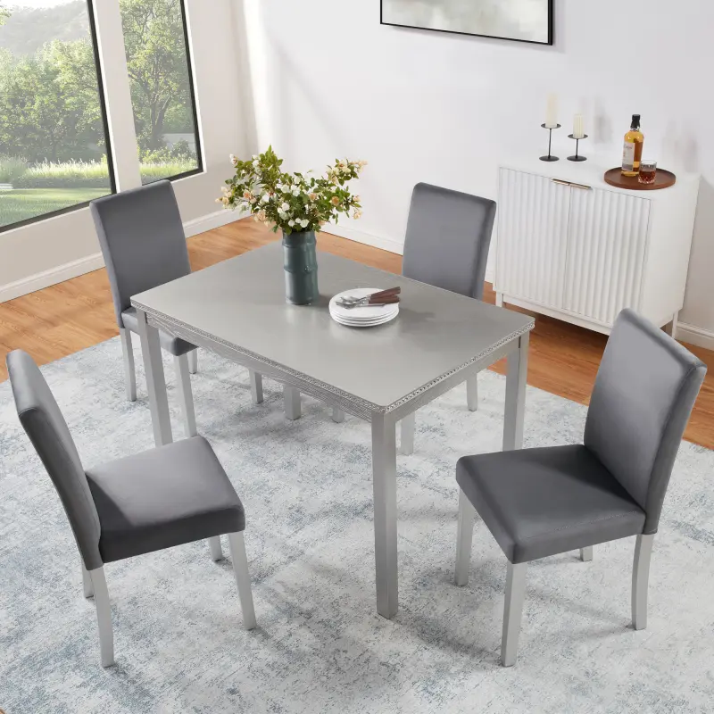 Silver grey + 5 Piece Wooden Dining Tabl