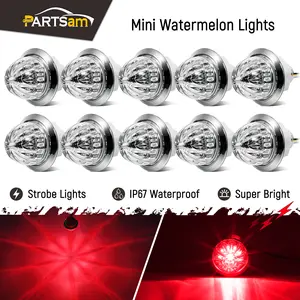 Partsam 10Pcs 3/4 inch LED Red Watermelon Side Marker Clear Plastic Lens Dual Function Strobe + Marker Lights, Side Clearance Tail Griller Flash Lights Turn Signal Warning Waterproof Light for Trailer Truck RV 12V