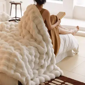 Ultra Plush Rabbit Faux Fur Throw Blanket Bed, All Season Comfort,The Cozy Cloud Blanket,Luxury Sherpa Bubble Throw Blanket, [1000GSM] Oversized Rabbit Fur Throw -Ultra Soft & Warm Blanket for Adults, Couch, Bedding