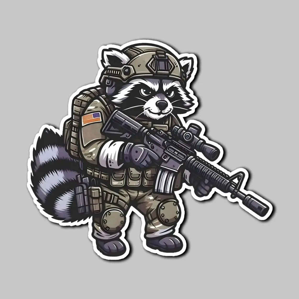 Tactical Raccoon Sticker, Military Animal Vinyl Decal, Funny Combat Raccoon Art, Tactical Gear Sticker for Laptop, Car, Water Bottle, Laptop Water Bottle Decal Sticker