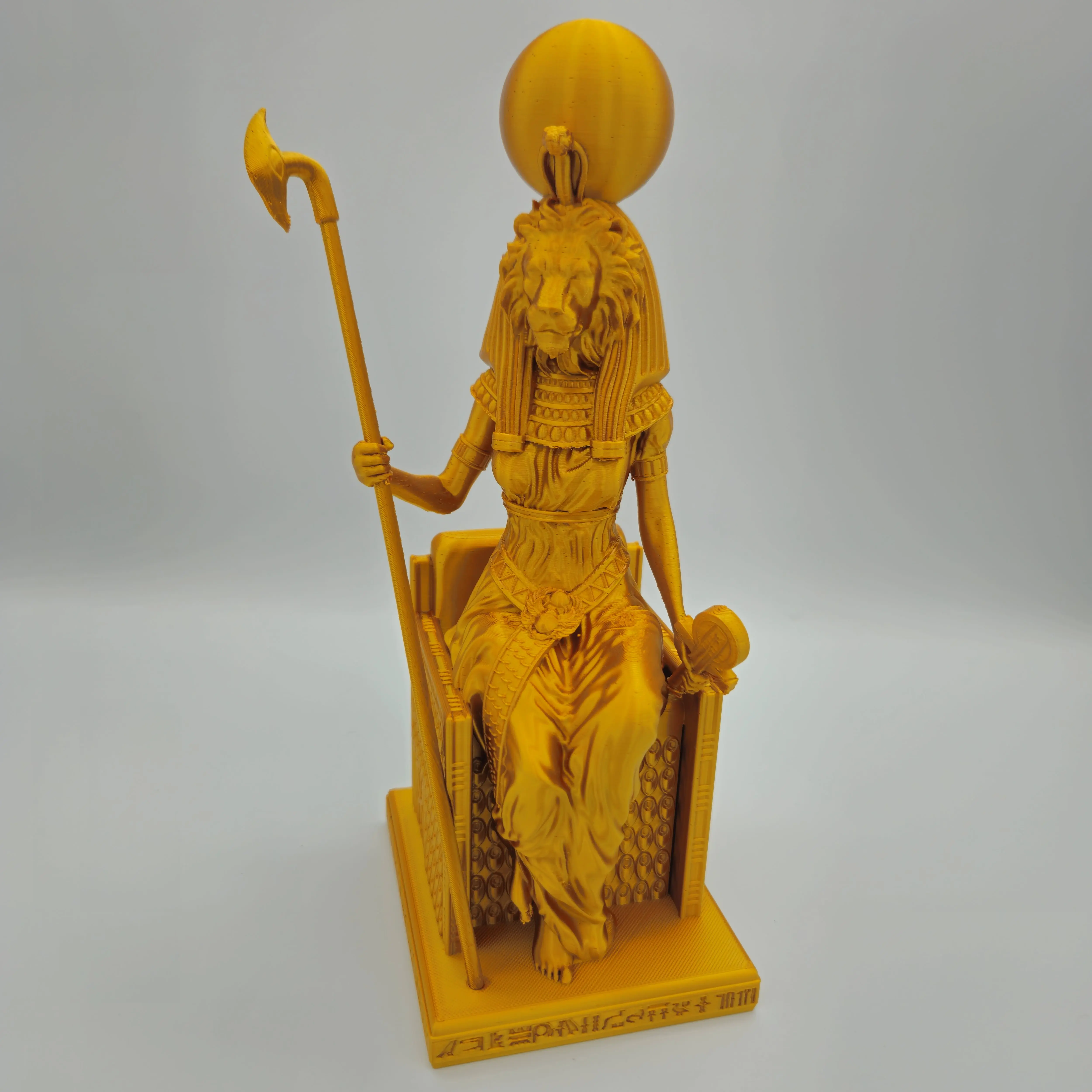 Sekhmet Seated Lioness Goddess Plastic Statue - Silk Gold, Home Decor, Room Decor with Light Feature, Metallic, Live