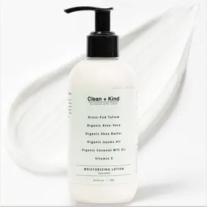 Clean + Kind Unscented Daily Moisturizing Lotion 8 oz | Vanilla, Lemongrass & Unscented | Tallow, Jojoba Oil, Vitamin E, Aloe Vera | Deep Hydration & Skin Barrier Support