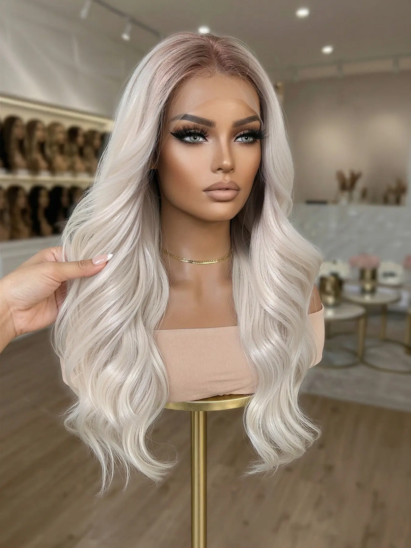 Topshe 13x6 Transparent Lace Front Wig, 20 Inch Long Wave Champagne, Deep Root Heat Resistant, Comfortable and Breathable, Heat Resistant Wigs, Synthetic Wavy Wig, Lace Frontal Wig