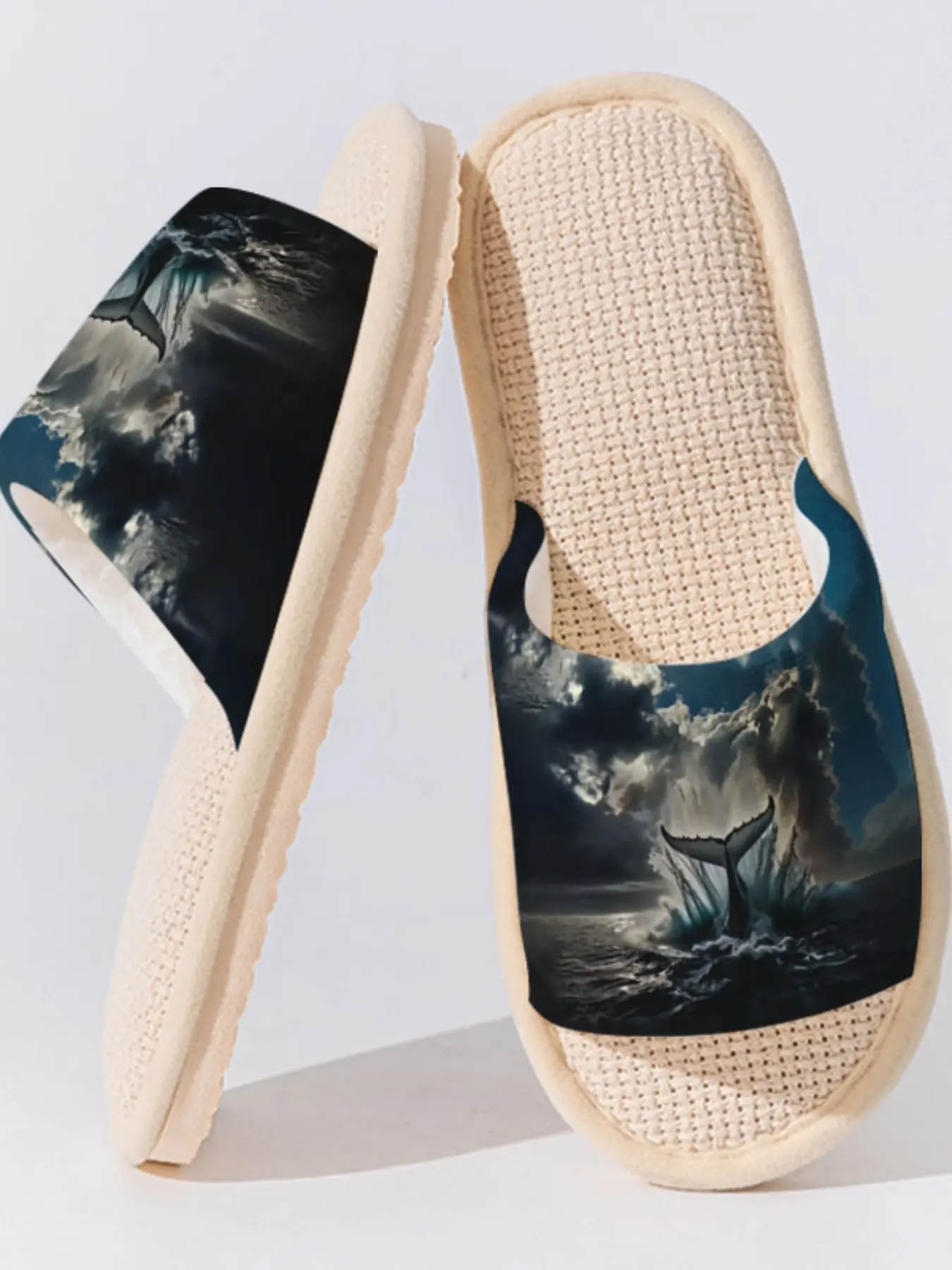 Breathable Linen Slippers Set, Asymmetrical Design, Non-Slip Sole, Casual All-Season Footwear for Bedroom & Living Room