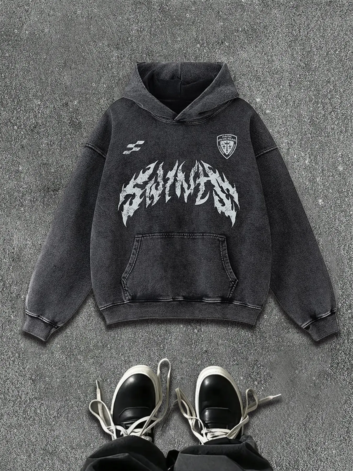Premium Heavyweight Acid Wash Hoodie Sweatshirts - Vintage Distressed Oversized Pullover with Gothic Graphic Print, Boxy Fit Casual Everyday Streetwear Essentials Unisex for Men & Women's OOTD