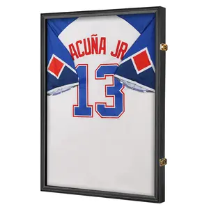 Jersey Frame Display Case - Wall Mount Sports Jersey Display - Lockable Flat Jersey Shadow Box with UV Protective Acrylic Door for Football,Hockey,Basketball,Baseball Sports Jersey