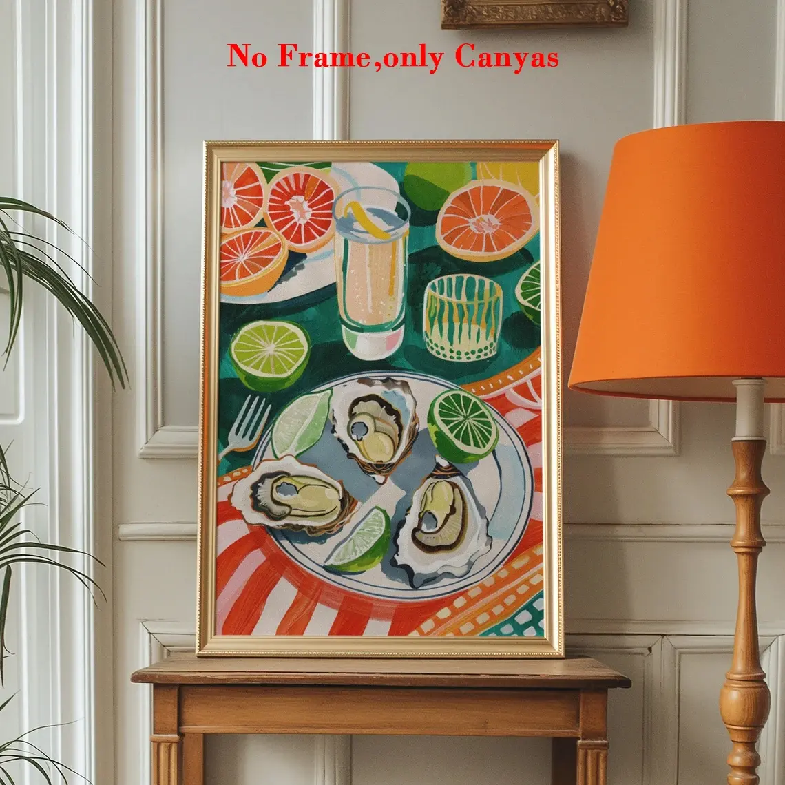 1 pc, wall art, Artwork For Walls, Vintage poster, brunch club colorful food art print, oyster seafood canvas painting, unframed, wall aesthetic decoration, modern home decor for kitchen and dining room, Artwork, Vibrant Print