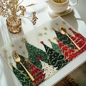 Black Friday Deal 🛍️ Christmas Gift 🎄 2/4/6-Pack 12x18" Christmas Tree Placemats - Heat-Resistant Linen, Perfect for Holiday Dinners, Family Gatherings & Party Table Decor