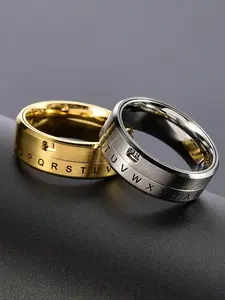 Silver Color Rotatable Letter Number Ring, Unique High-End Titanium Steel Finger Ring, Personalized Code Decoder Design Jewelry