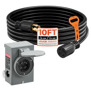 VEVOR 30 Amp Generator Cord and Power Inlet Box, 10 FT, 125/250V NEMA L14-30P to L14-30R Heavy Duty Extension Power Cord, SJTW 10 Gauge 7500W, Pre-Drilled Inlet Box, for Generator to House, ETL ListedSummervibes