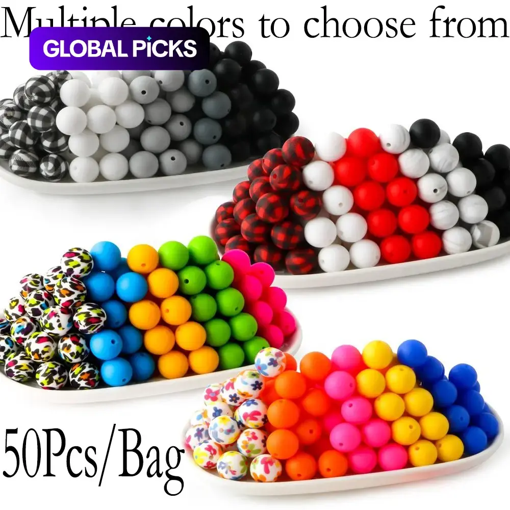 15mm Silicone Beads, 50-Piece Round Printed Bead Set, Beads for Crafts, Beading Supplies, DIY Jewelry-Making Supplies for Bracelets, Necklaces, Earrings and Pendants #GLOBAL PICKS