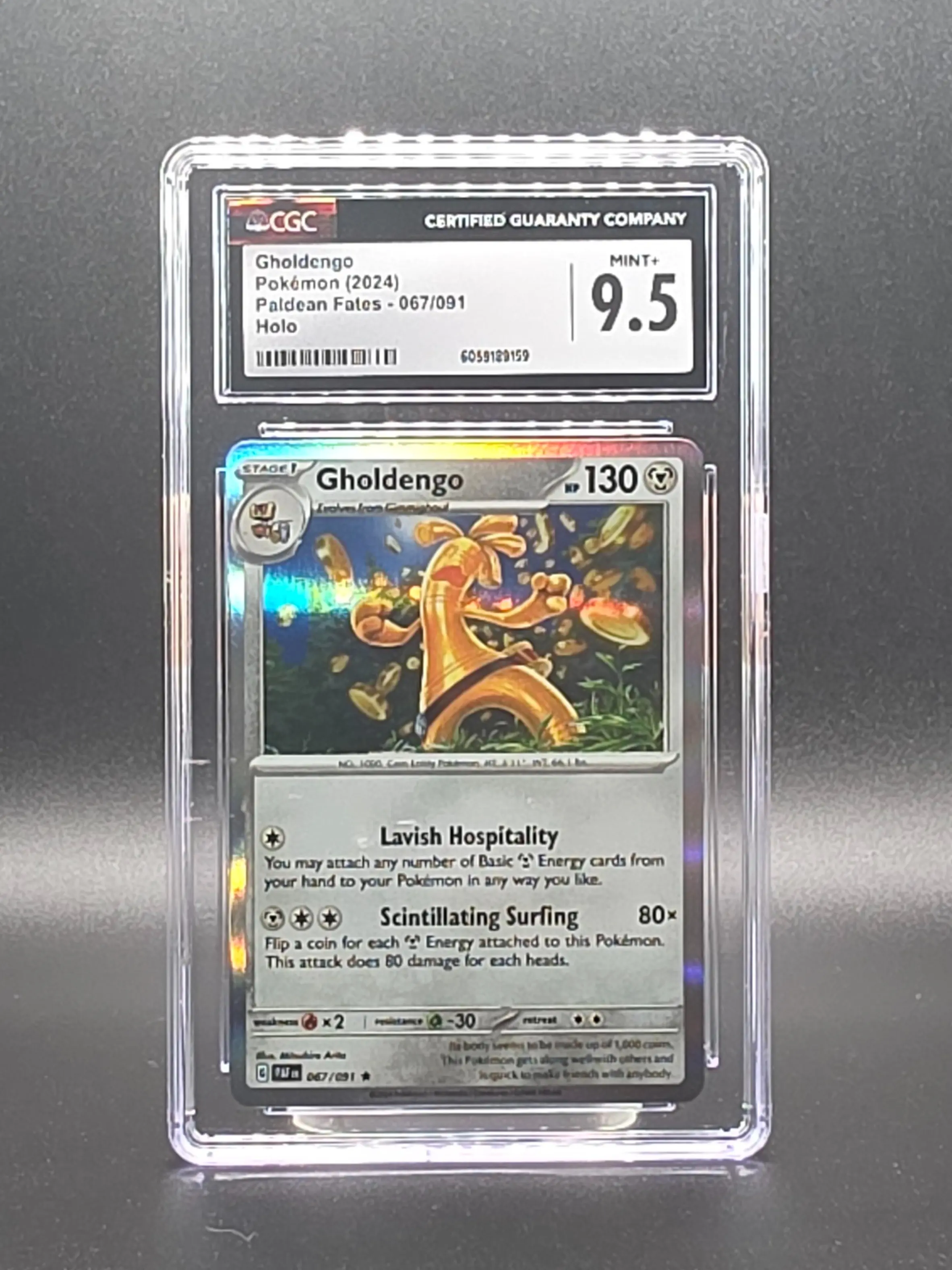 Gholdengo Pokemon 2024 Paldean Fates 067/091 Holo, CGC Mint +9.5 Graded