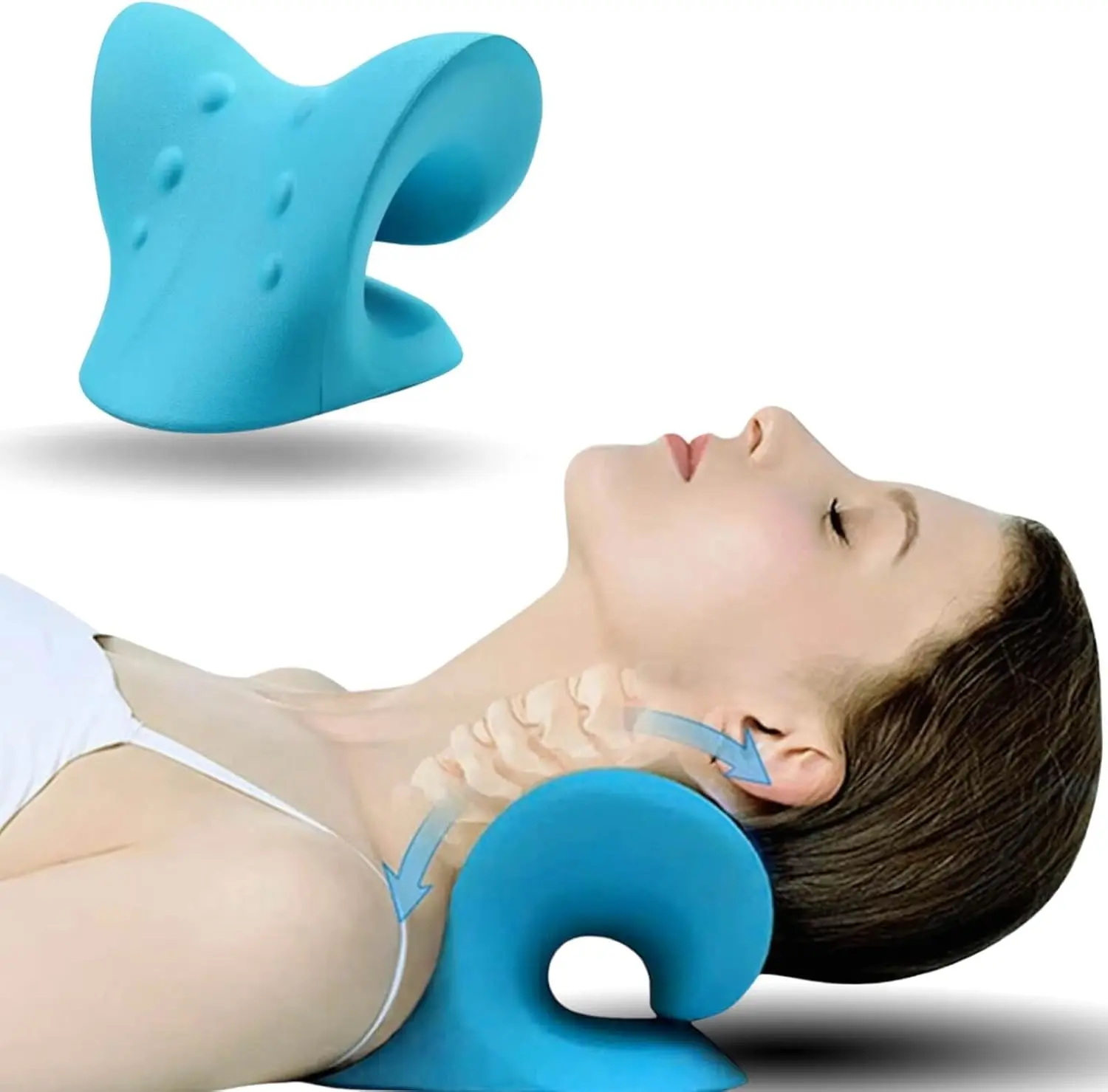 Neck Hump Corrector,Neck Pillow,Neck Pillows For Pain Relief,Cervical Traction Device for TMJ Pain Relief and Cervical Spine Alignment (Blue)