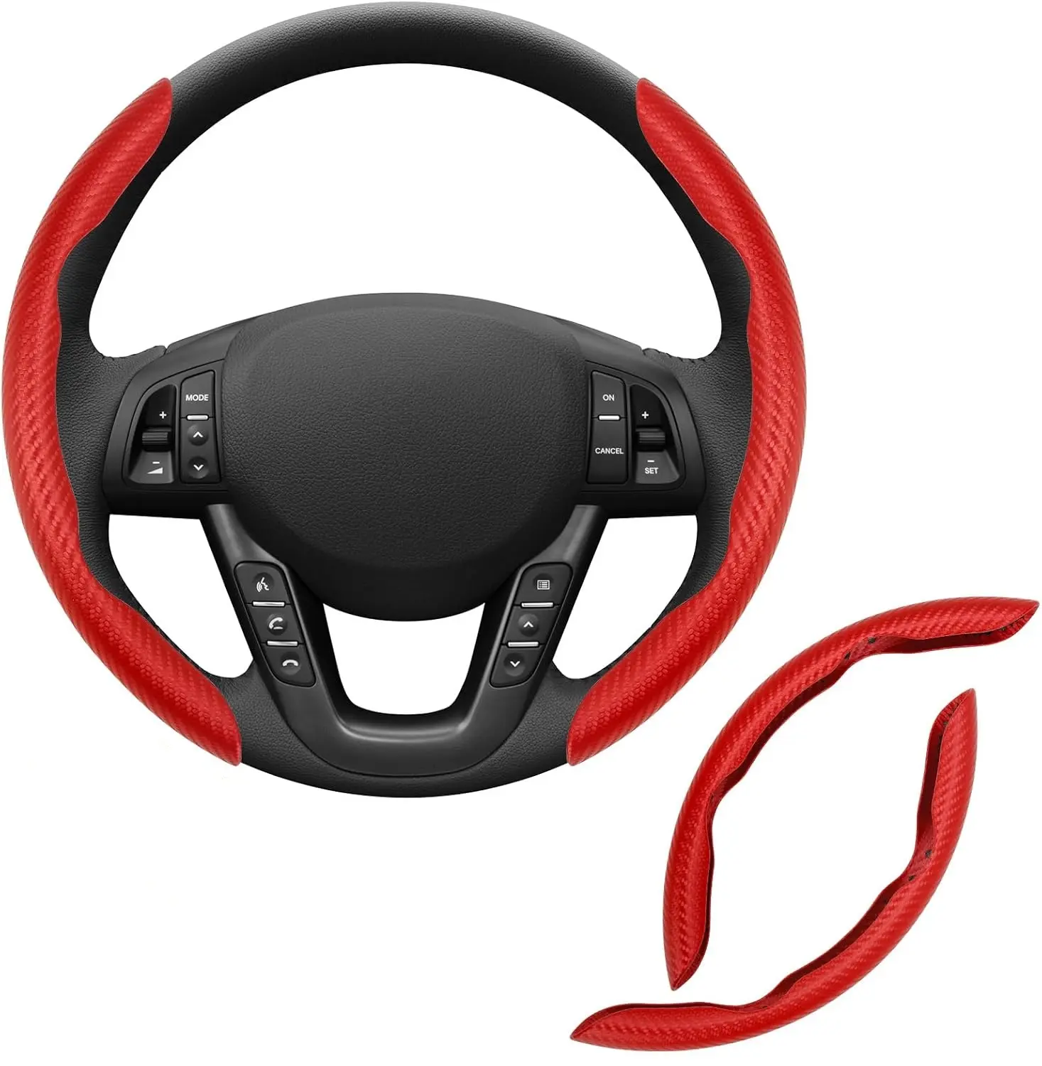 CROSSDESIGN Universal 2PCS Carbon Fiber Car Steering Wheel Non-Slip Cover 37-38cm Dia Red, Car Steering Wheel Insert Accessories, Steering Wheel Wrap