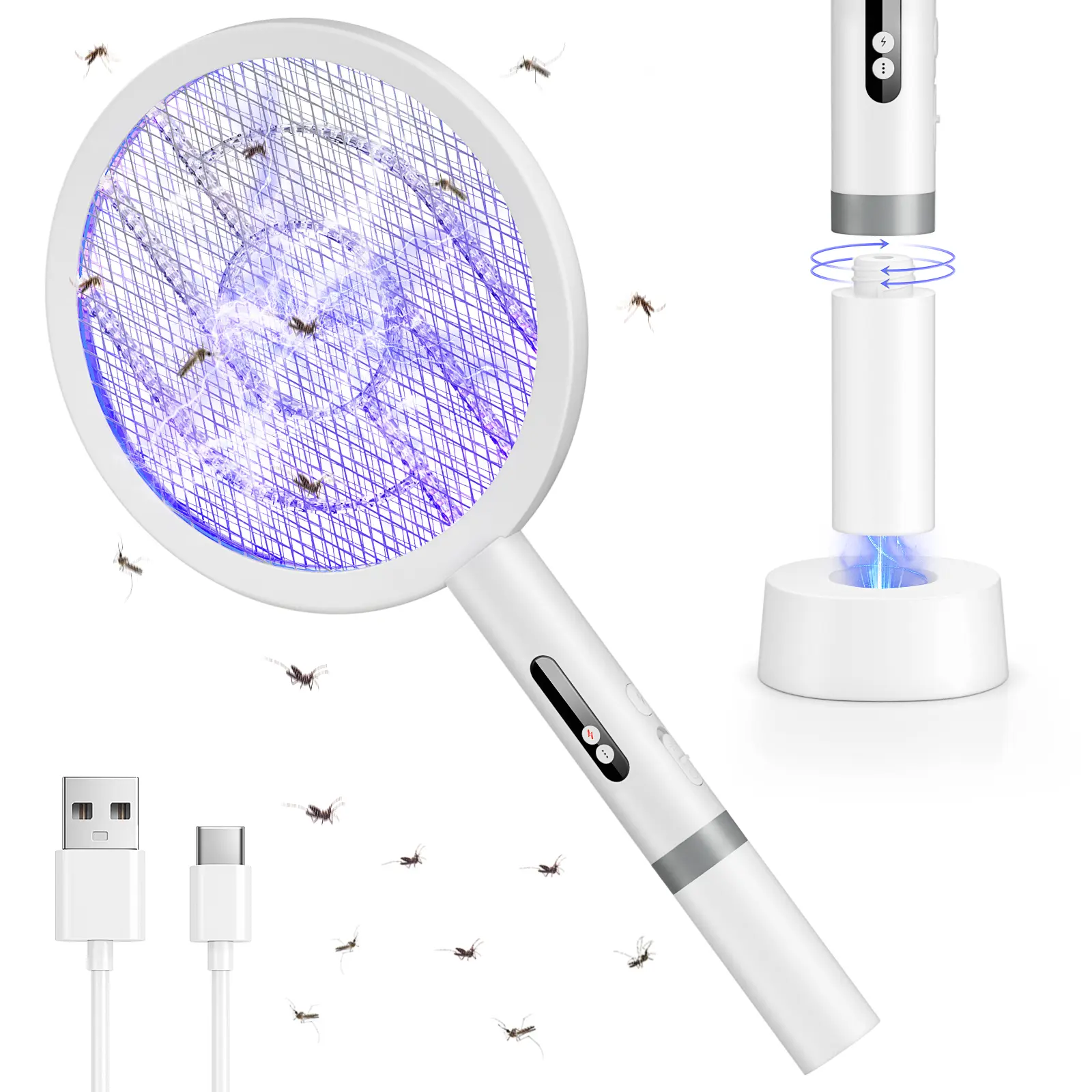 VIWAVE Powerful Outdoor Electric Fly Swatter 4000V – Rechargeable Bug Zapper Racket with UV Mosquito Attracting Light, 3-Layer Safety Mesh for Camping, Backyard, Patio & Home
