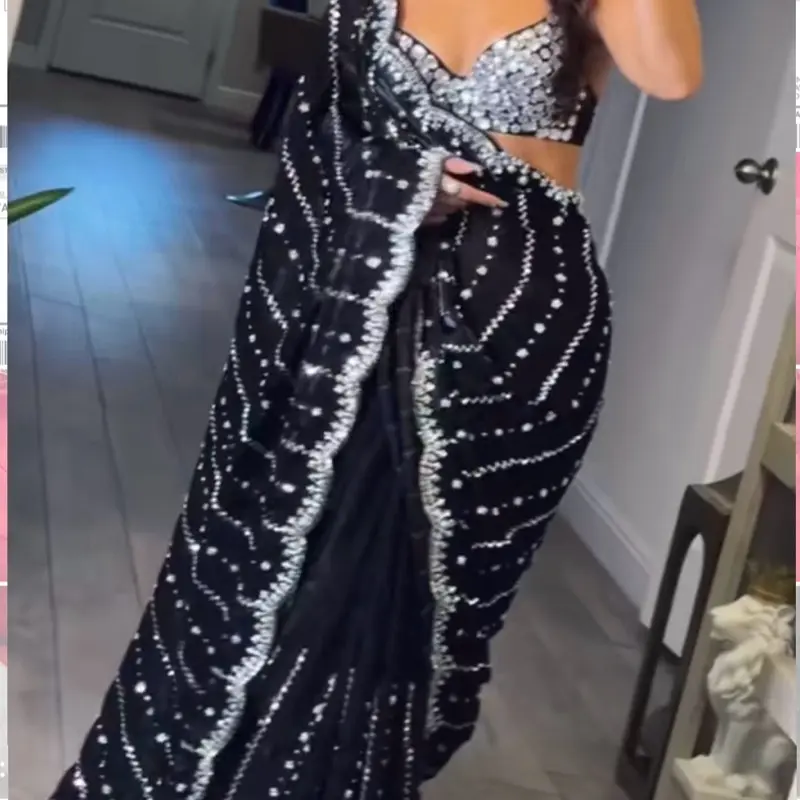 Premium High-Quality Boutique Work Party Sari Luxurious Glamorous Trending Saree with Embellished Design