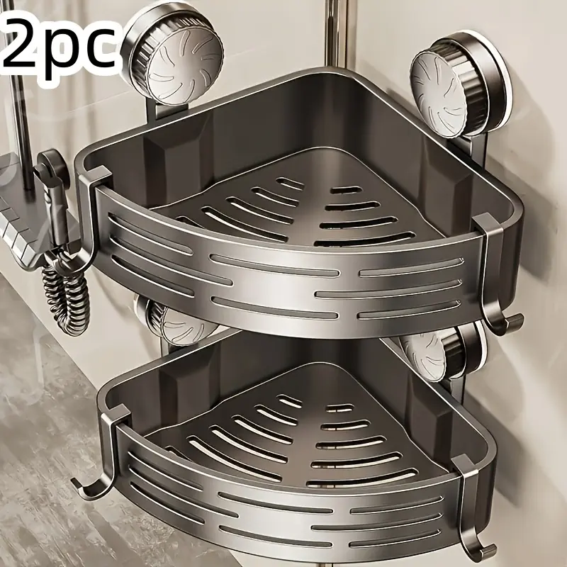 2-Piece Suction Cup Triangle Bathroom Corner Wall Mounted Rack, No-Drill Washbasin Toilet Plastic Storage Organizer, Bathroom Decorations, Bathroom Organizing Accessories