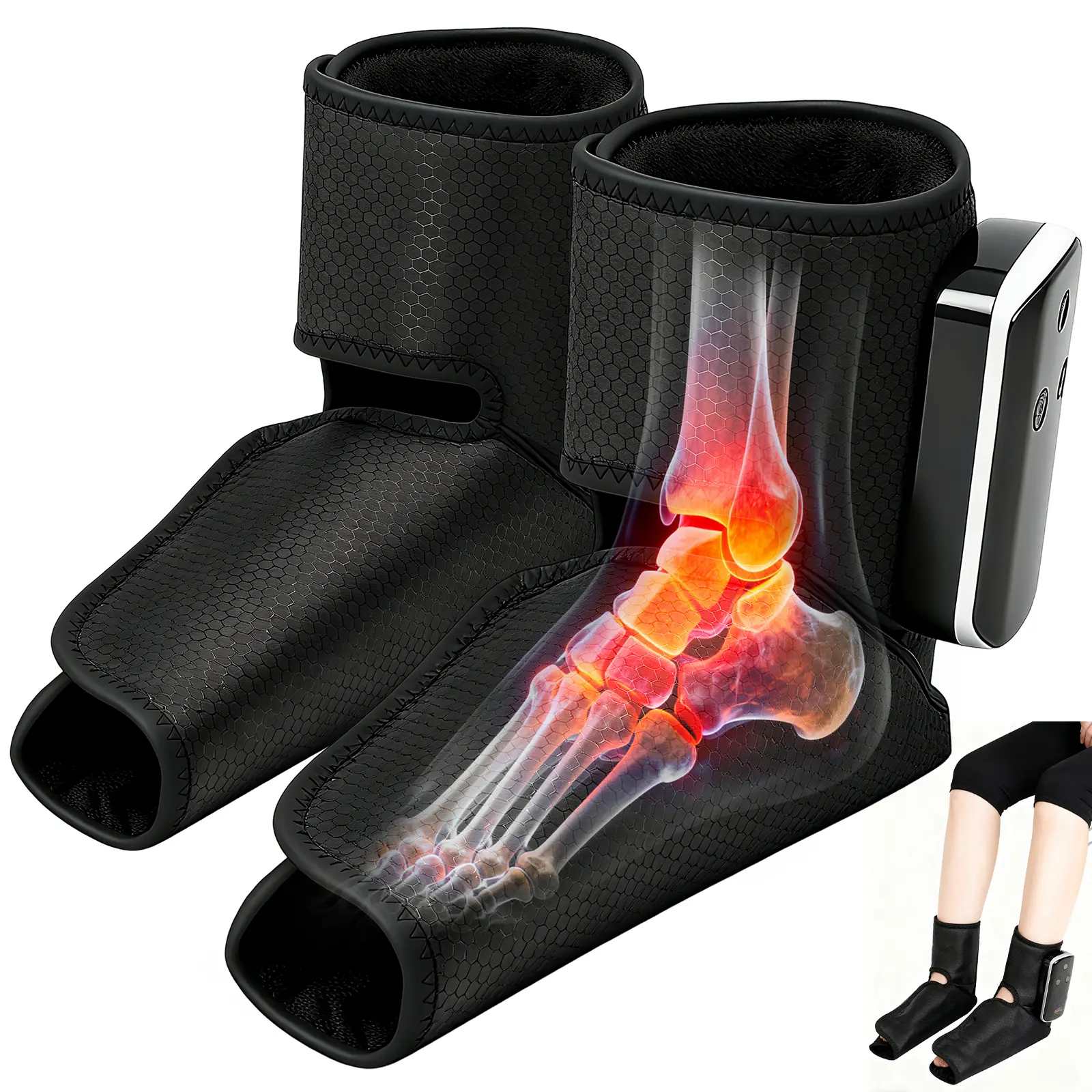 2Pcs 2026 Air Compression Foot Massager with Heat, Pain Relief & Circulation Boost, Smart Timer, 1.04lb Massage Devices for Mom, Knee & Leg Pain Relief, Acupressure Mat Feet Tool (Size 6-10, Any Occasion Gift), Boost Circulation